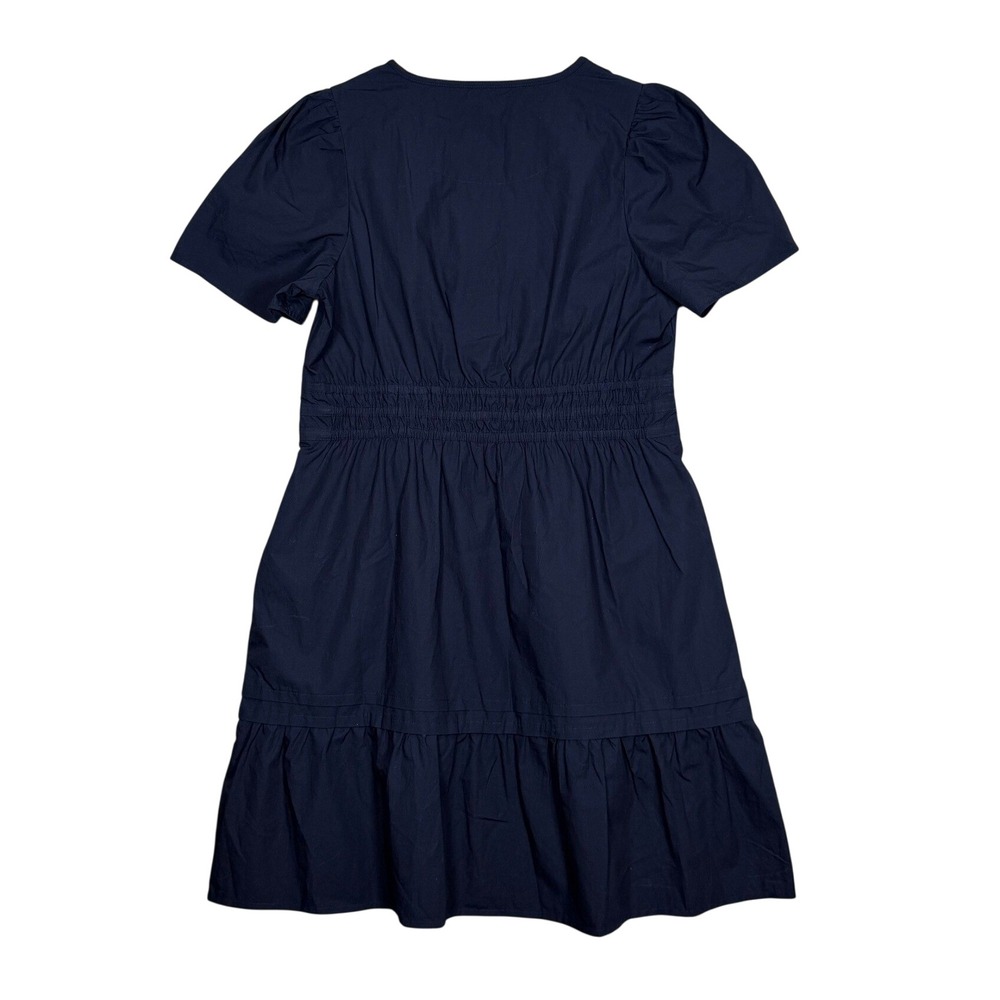 New Quince Tiered Mini Dress Large Navy Blue Cotton Poplin Short Sleeve - Picture 3 of 10